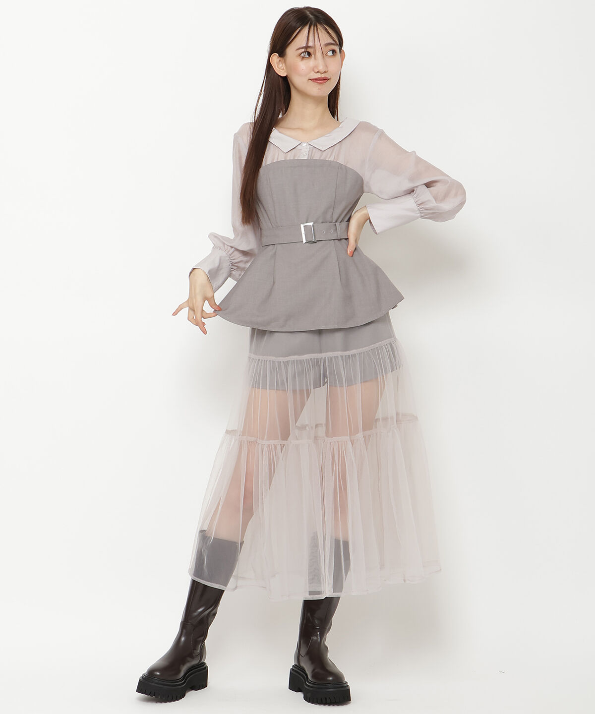 REDYAZEL「シャツドッキングベアワンピース」|ワンピース|