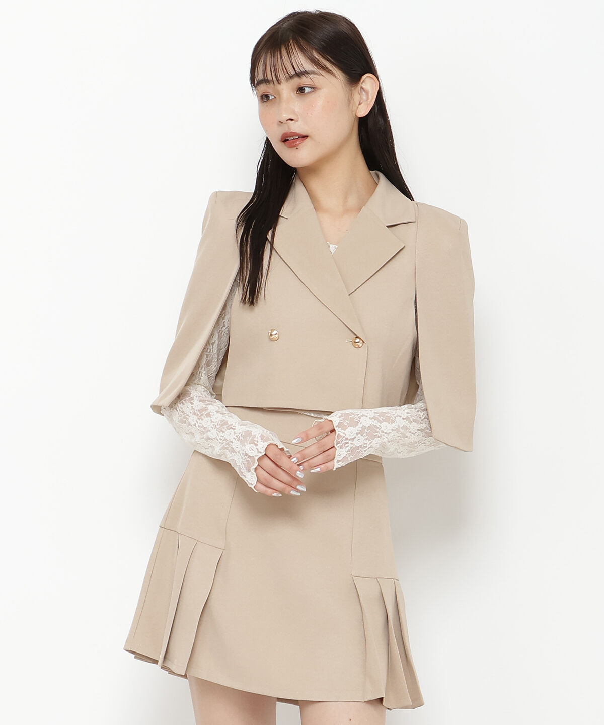 REDYAZEL「ケープ風ショートジャケット」|テーラードジャケット|ベージュ