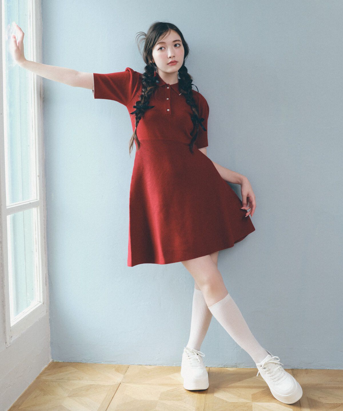 REDYAZEL「ニットポロミニワンピース」|ワンピース|