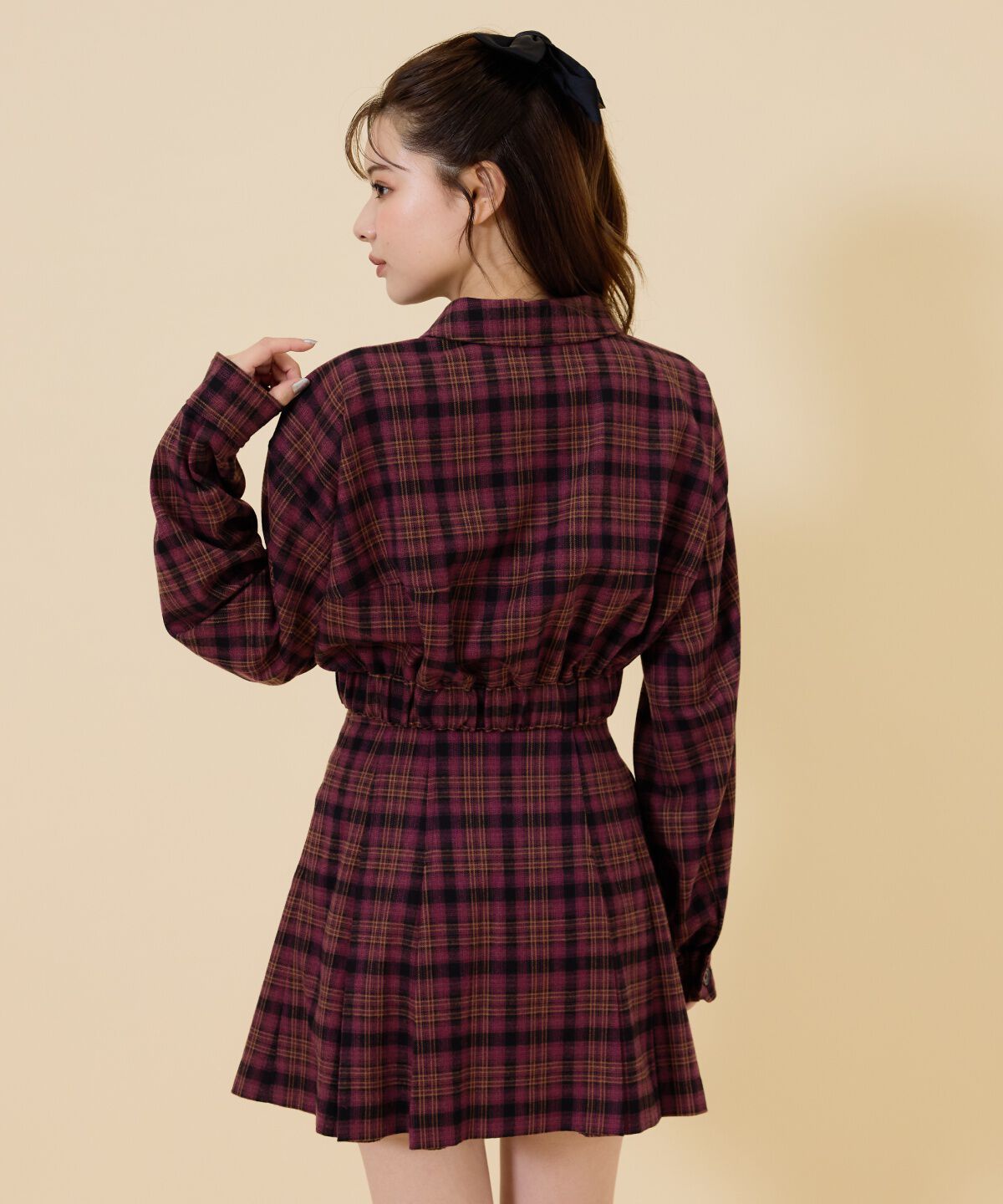 REDYAZEL「ハイウエストチェックミニスカート」|フレア|