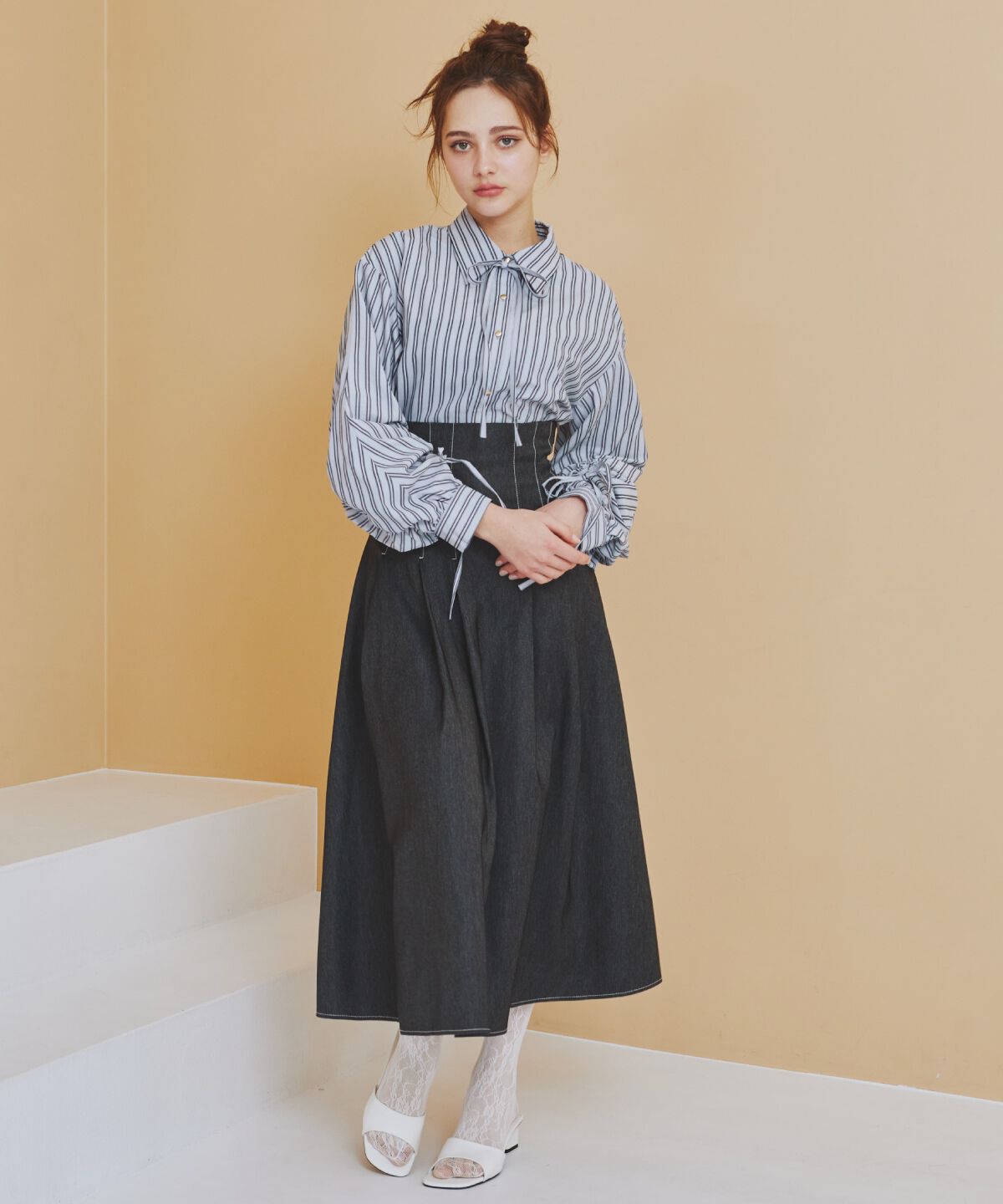 REDYAZEL「デニムライクタックフレアスカート」|フレア|
