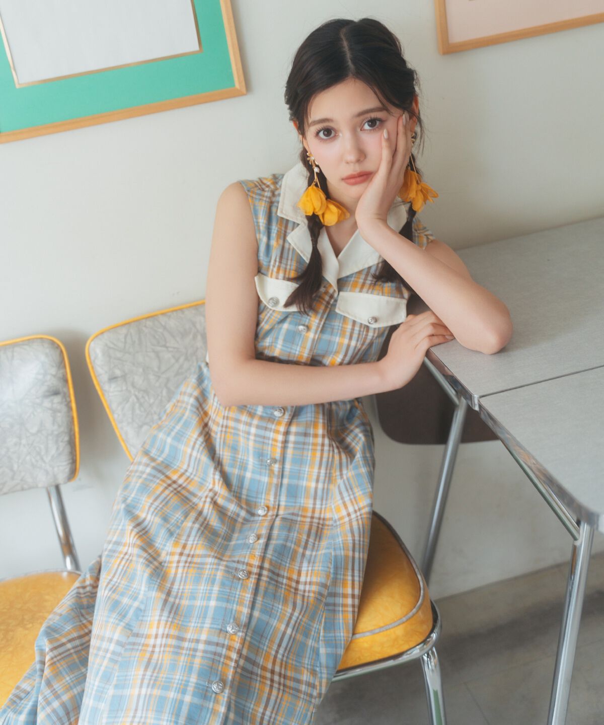 REDYAZEL「バイカラーチェックノースリーブシャツワンピース」|ワンピース|