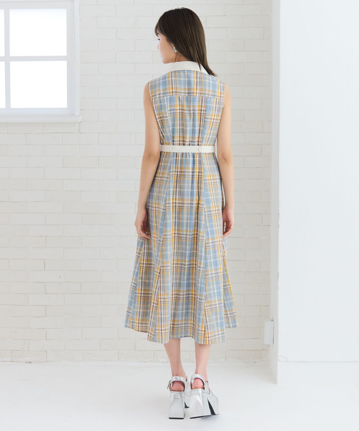 REDYAZEL「バイカラーチェックノースリーブシャツワンピース」|ワンピース|