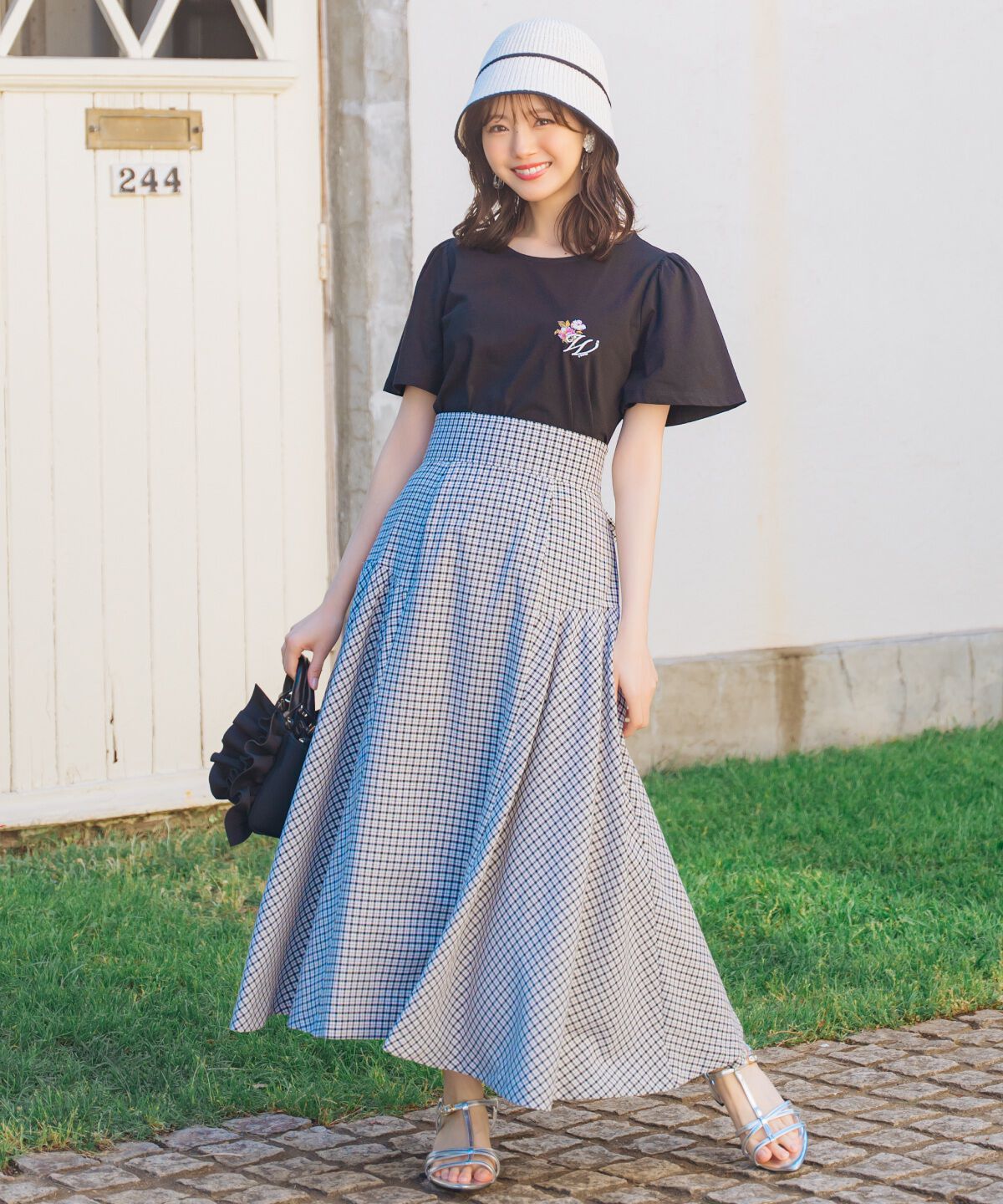 WILLSELECTION「ギャザー切替ギンガムフレアスカート」|フレア|