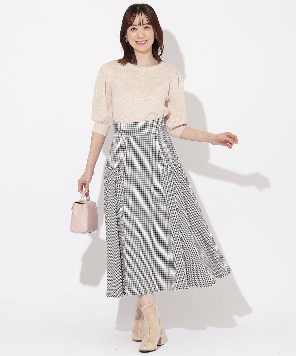 WILLSELECTION「ギャザー切替ギンガムフレアスカート」|フレア|
