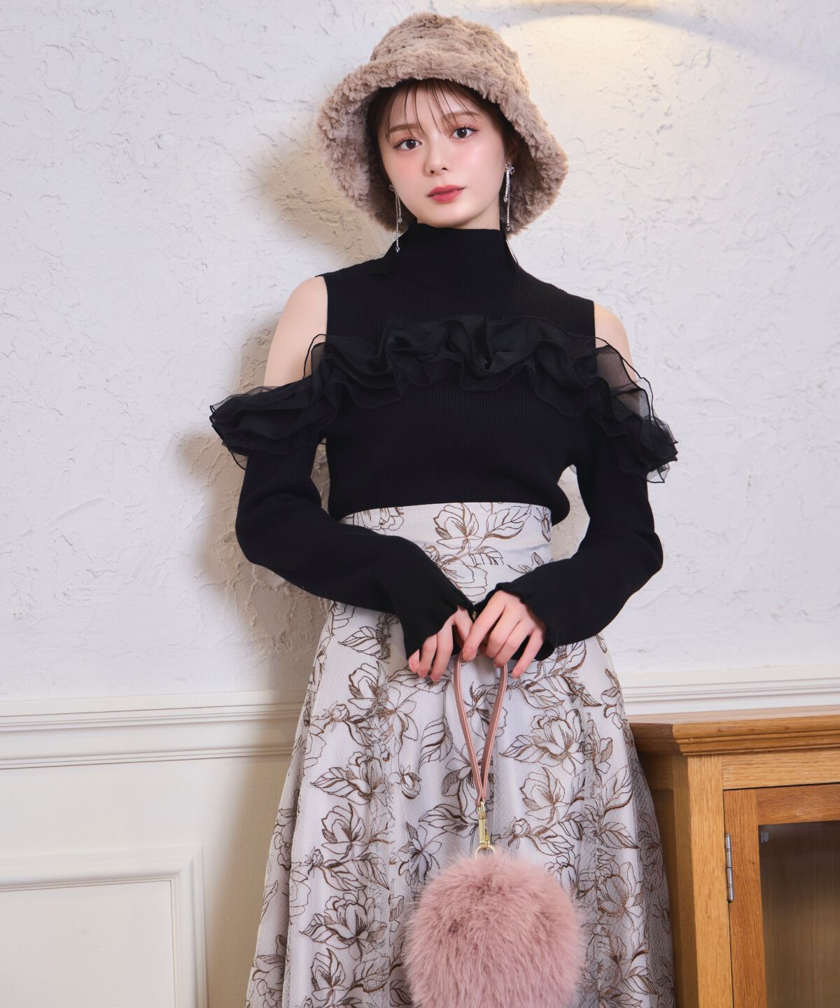 WILLSELECTION「ラインフラワー刺繍スカート」|フレア|