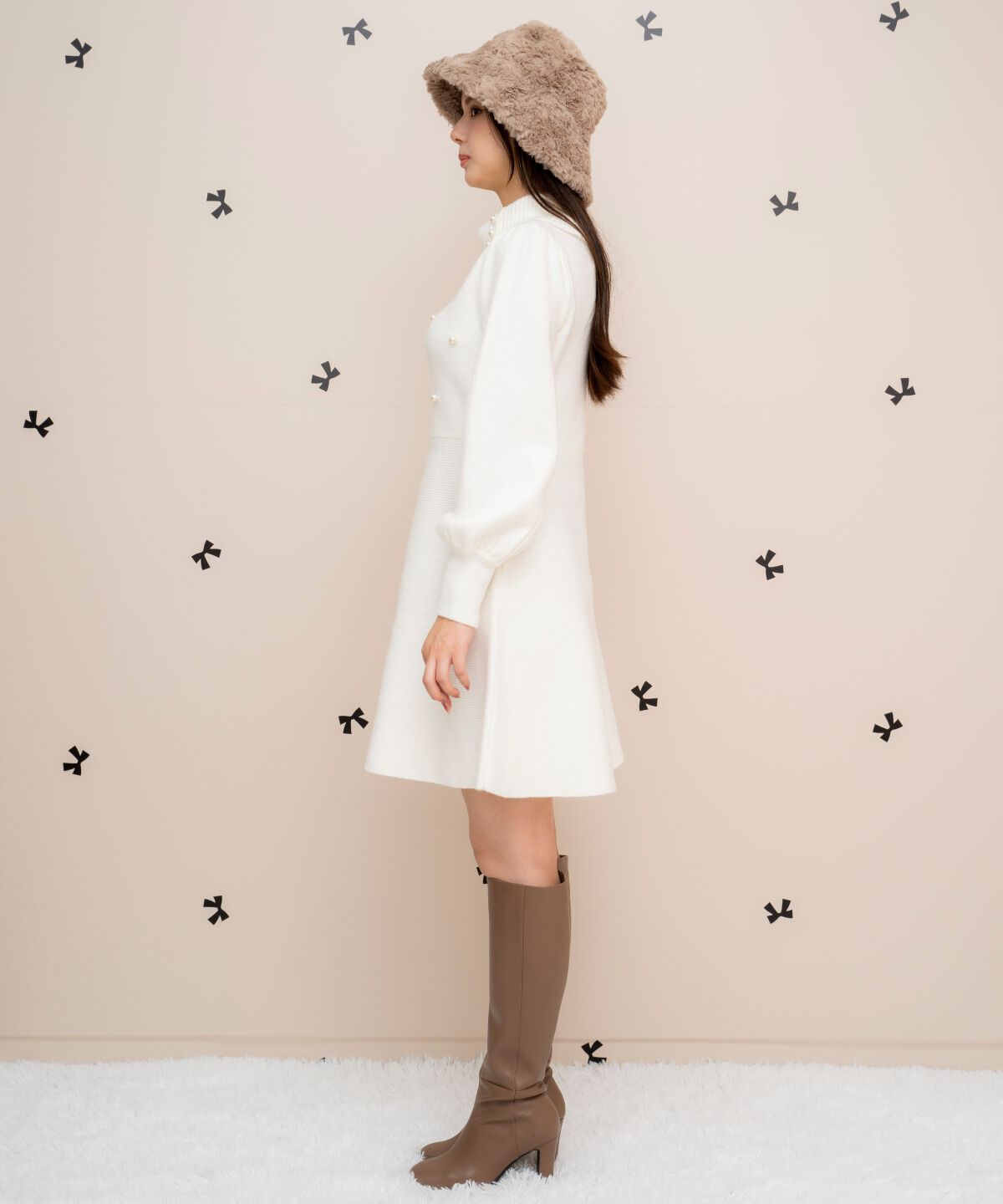 WILLSELECTION「パール付きタートルネックニットワンピース」|ワンピース|