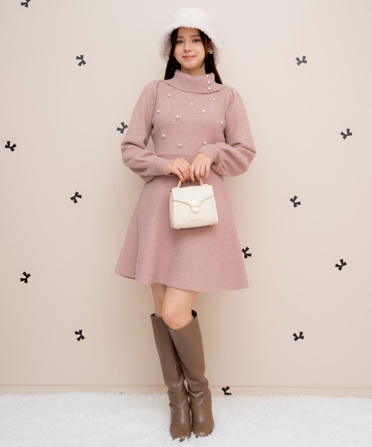 WILLSELECTION「パール付きタートルネックニットワンピース」|ワンピース|