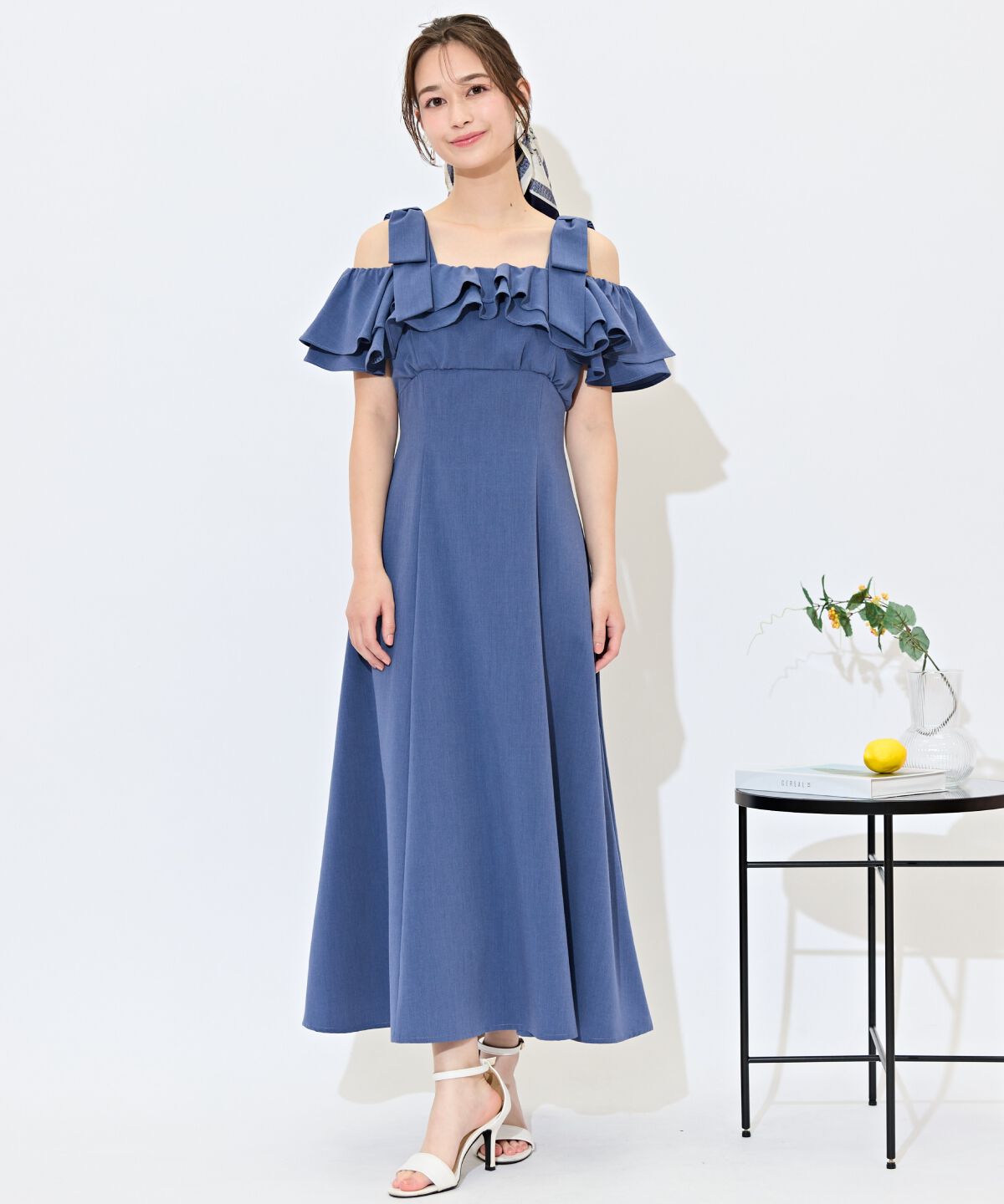 WILLSELECTION「ショルダーリボンラッフルワンピース」|ワンピース|ネイビー