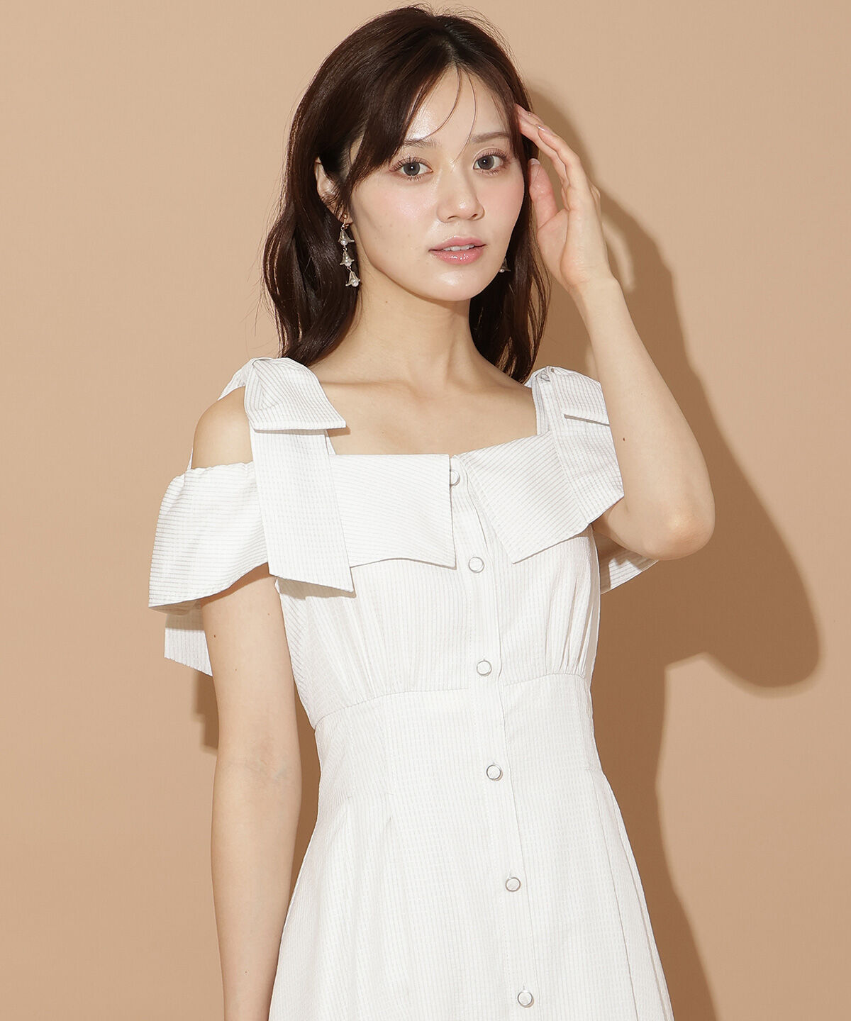 WILLSELECTION「リボンストラップオフショルシャツワンピース」|ワンピース|