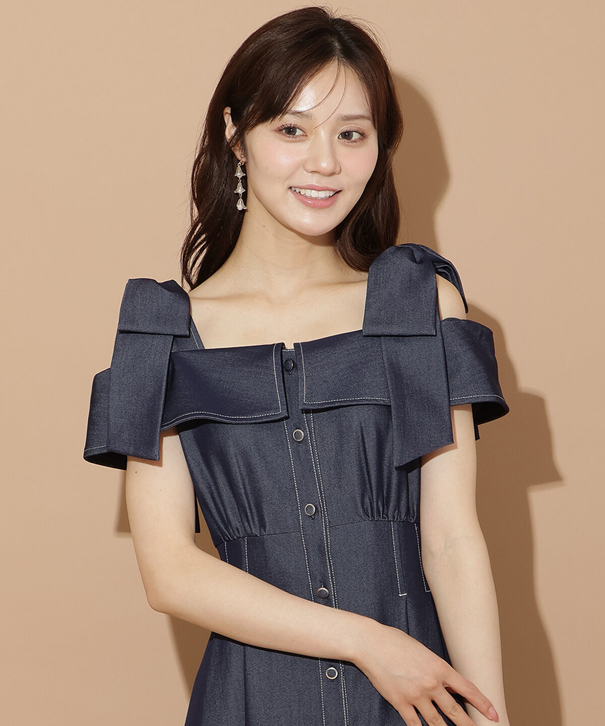 WILLSELECTION「リボンストラップオフショルシャツワンピース」|ワンピース|