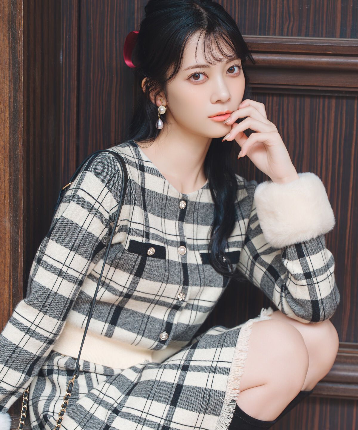 WILLSELECTION「チェック柄ファーカフスカーディガン」|カーディガン|beige/ﾁｪｯｸ