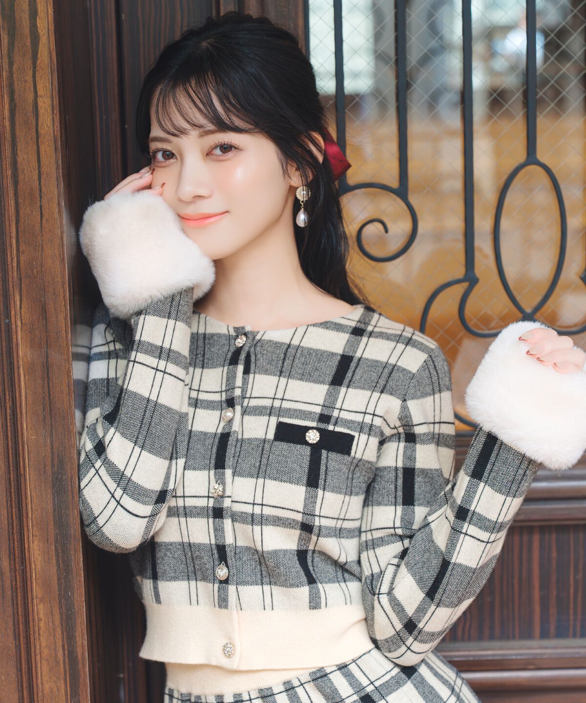 WILLSELECTION「チェック柄ファーカフスカーディガン」|カーディガン|