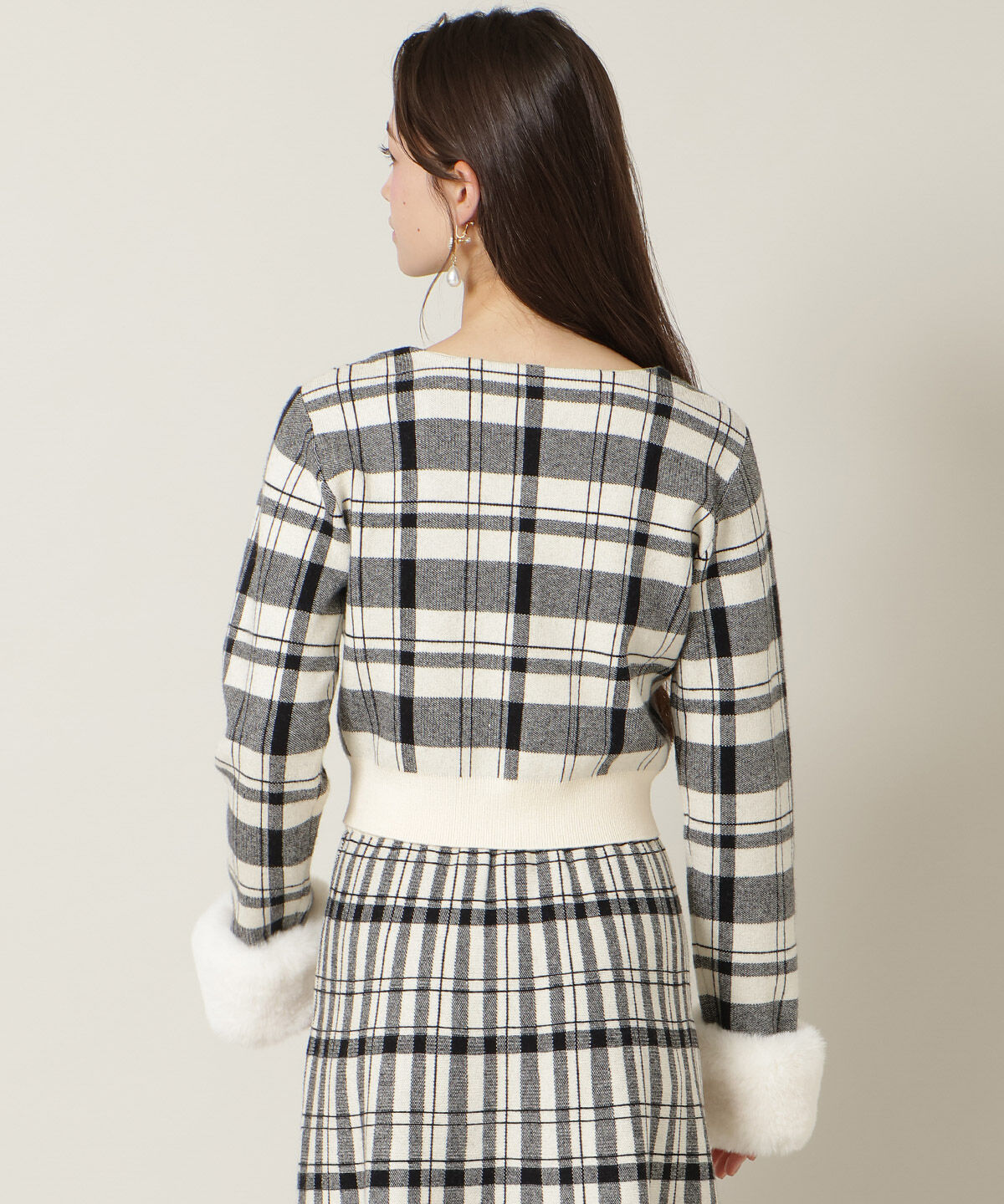 WILLSELECTION「チェック柄ファーカフスカーディガン」|カーディガン|