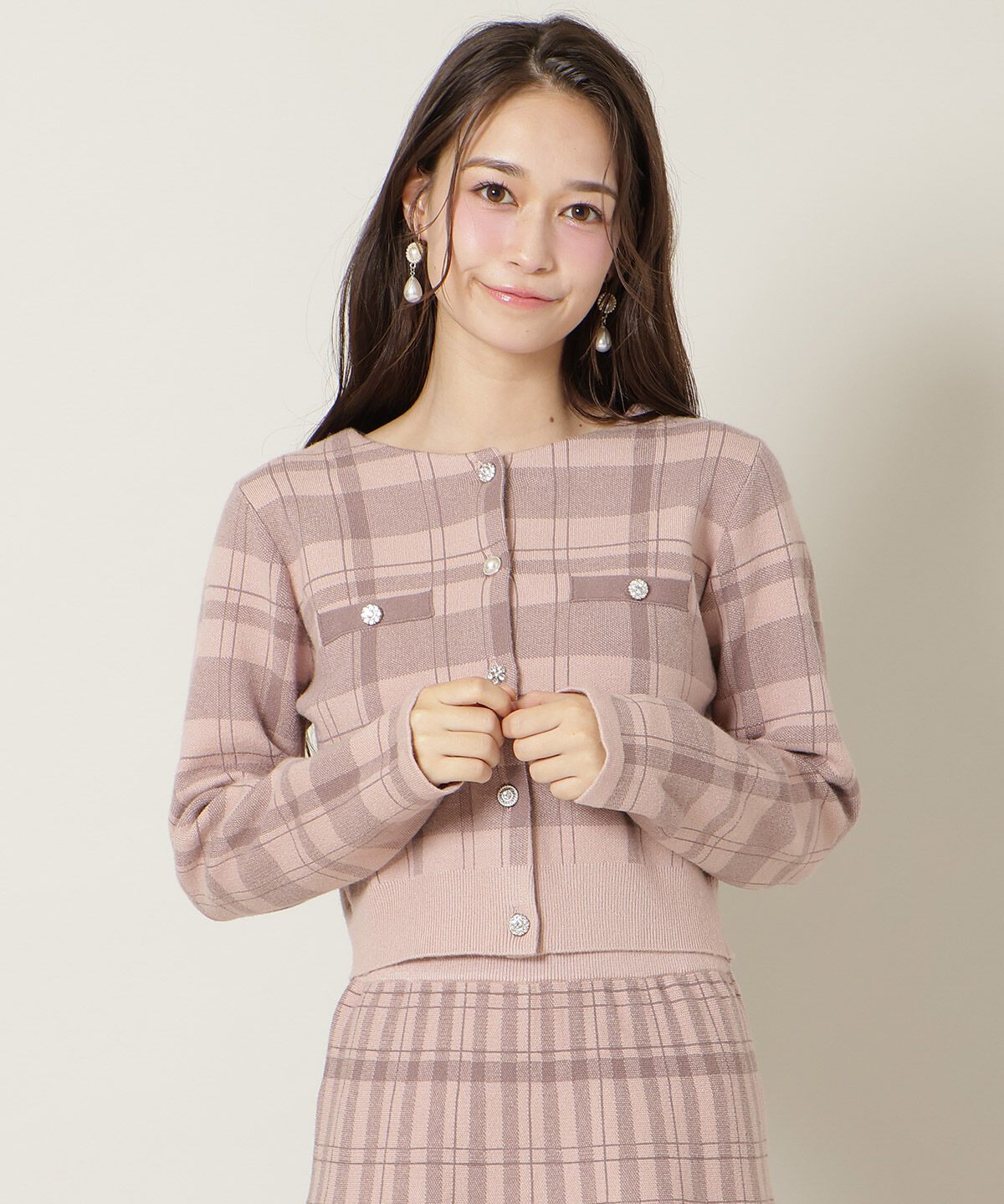 WILLSELECTION「チェック柄ファーカフスカーディガン」|カーディガン|