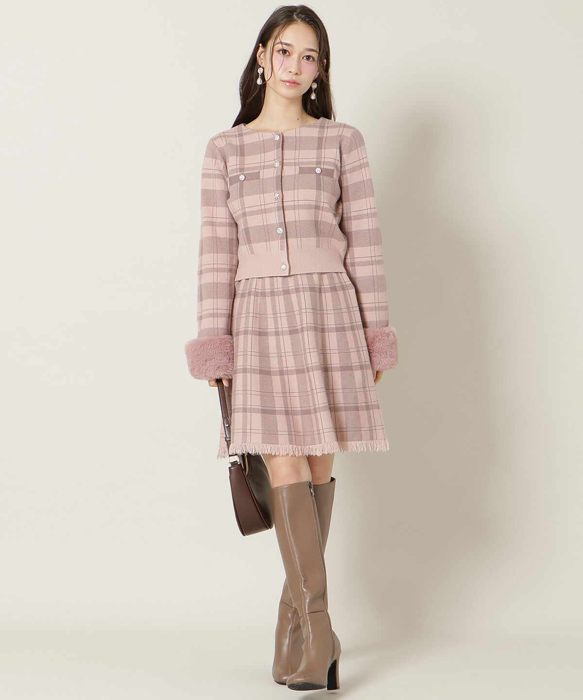 WILLSELECTION「チェック柄ファーカフスカーディガン」|カーディガン|