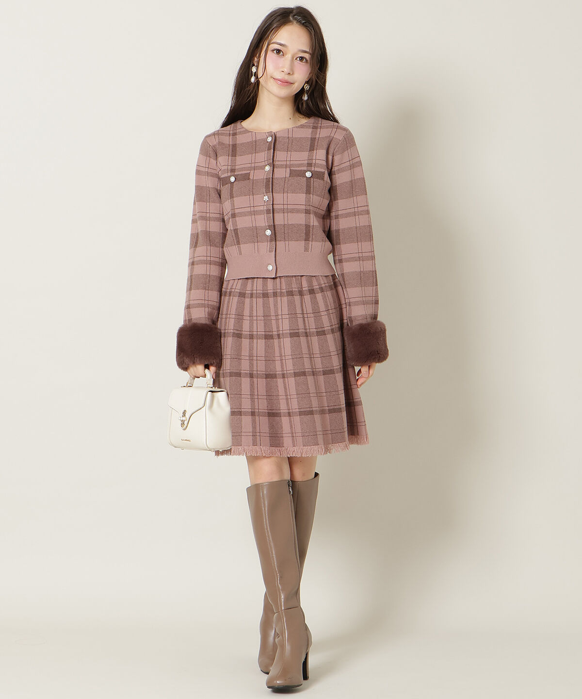 WILLSELECTION「チェック柄ファーカフスカーディガン」|カーディガン|