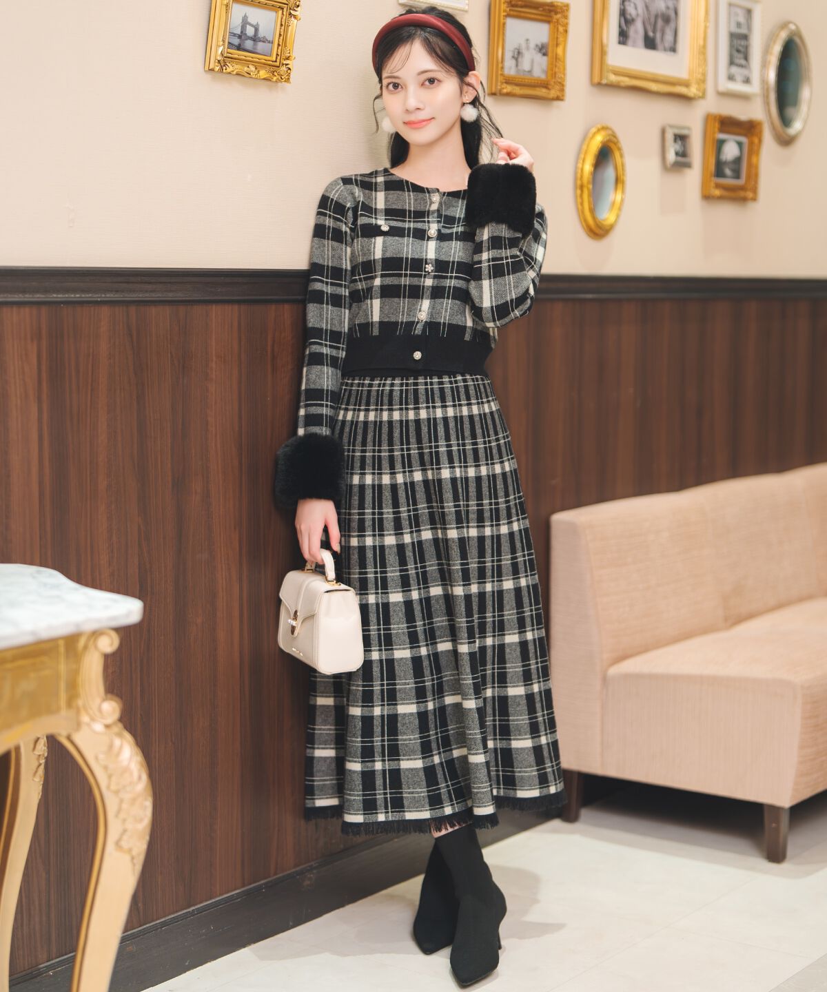 WILLSELECTION「チェック柄ファーカフスカーディガン」|カーディガン|