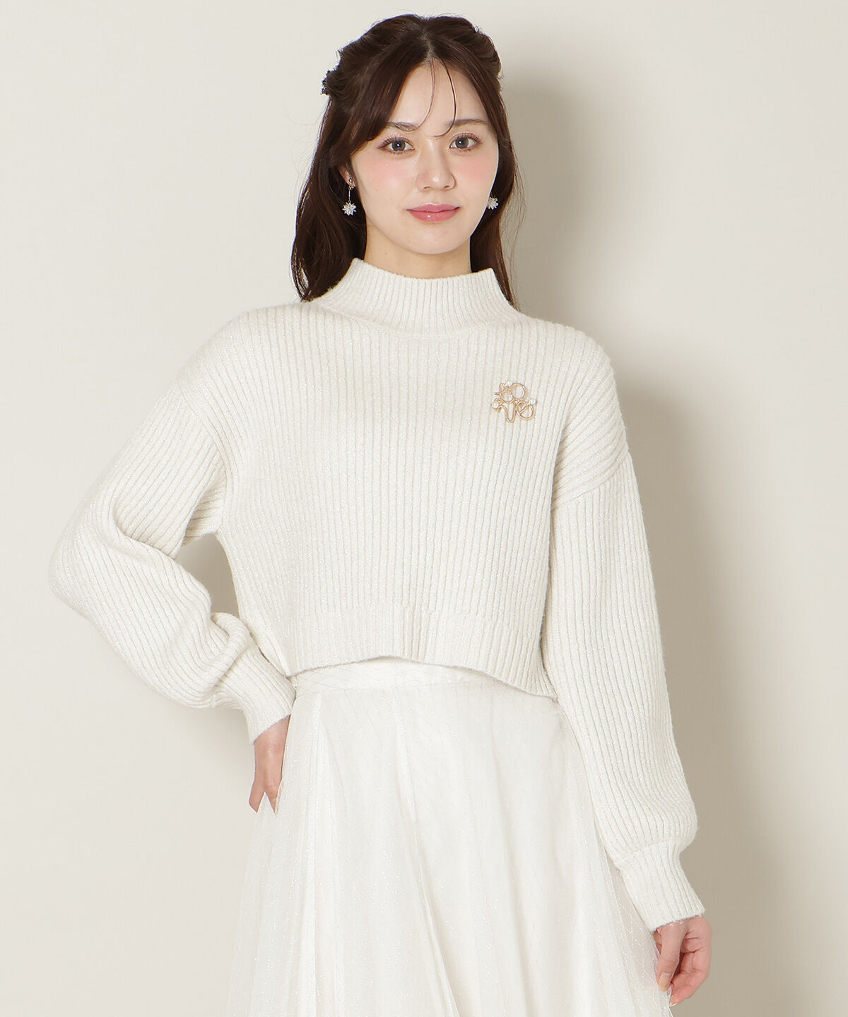 WILLSELECTION「ブローチ付きクロップドラメニット」|ニット・セーター|