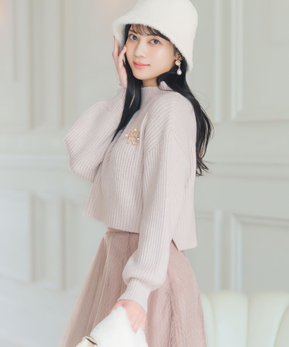 WILLSELECTION「ブローチ付きクロップドラメニット」|ニット・セーター|