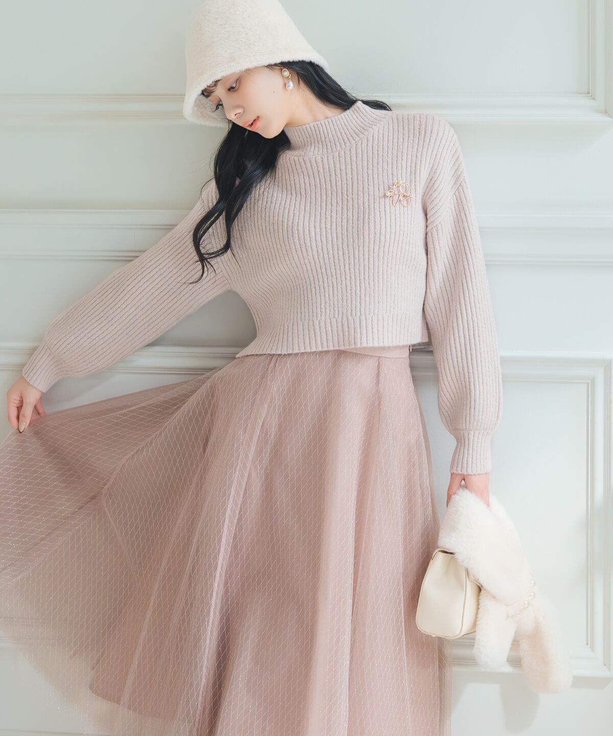 WILLSELECTION「ブローチ付きクロップドラメニット」|ニット・セーター|