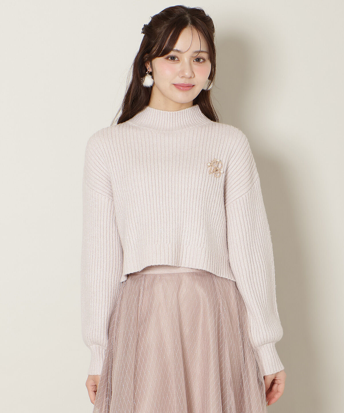 WILLSELECTION「ブローチ付きクロップドラメニット」|ニット・セーター|