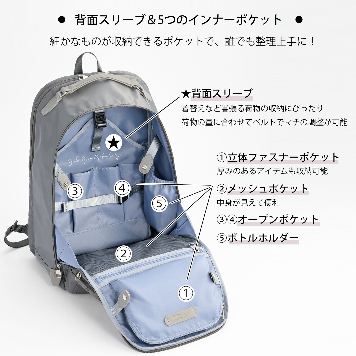 W&.Day/Night「W&.Day/Night ミュッケ オーガナイズドリュック B4サイズ 15.6インチPC収納 大容量 15577」|リュック|