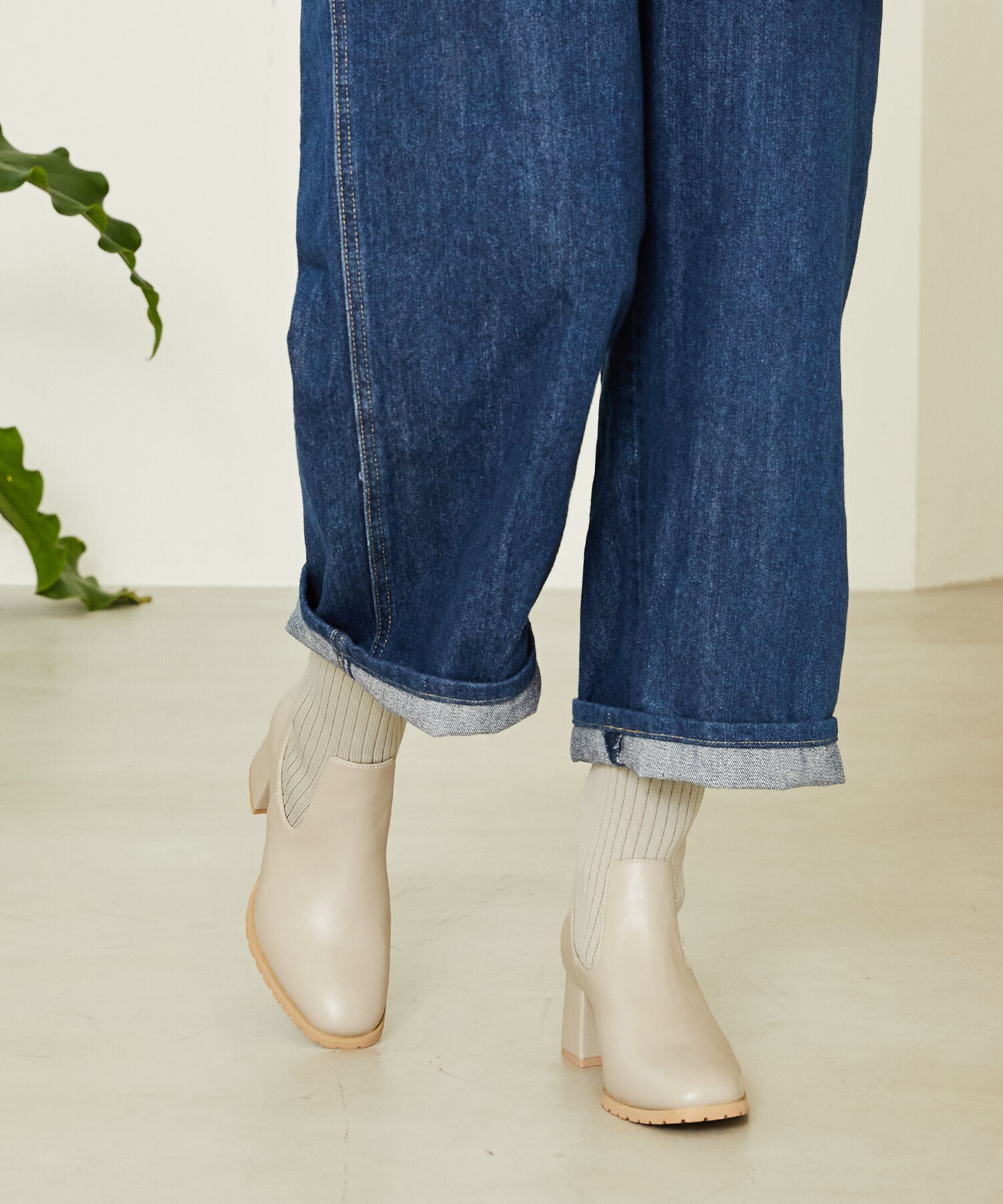 ORiental TRaffic「【 美脚 】スクエアトゥ ニット ヒール ブーツ /31403  足首柔らか ヒール6cm」|ショートブーツ|