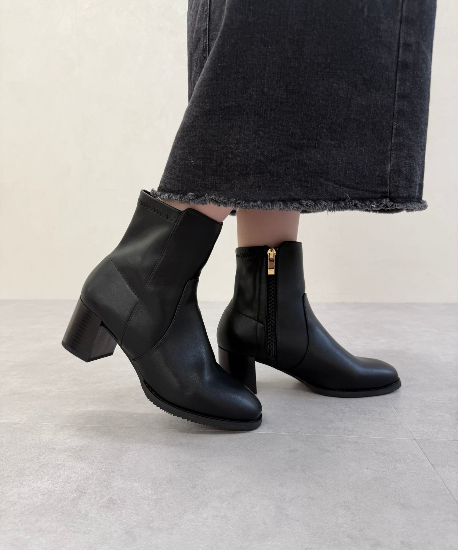 ORiental TRaffic「【 美脚 】 チャンキー ヒール ミドル ブーツ/31408 ヒール6ｃｍ 太ヒール 定番人気」|ショートブーツ|