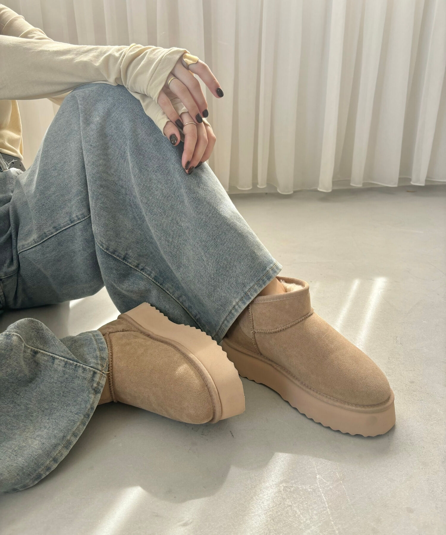 ORiental TRaffic「【累計1万足突破】 厚底 ムートン ショートブーツ /35401 軽量 防寒」|ショートブーツ|