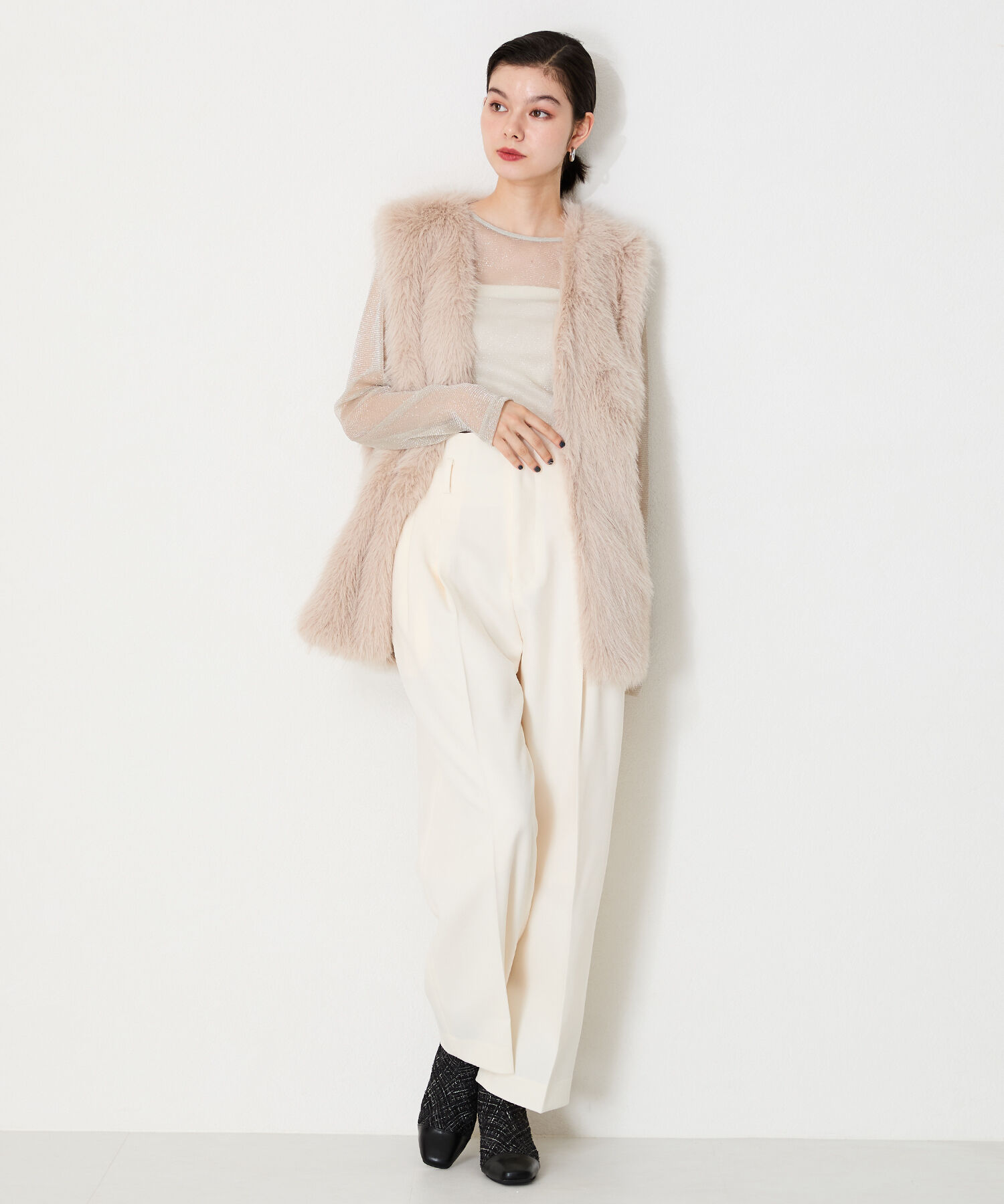 ORiental TRaffic「●2024秋冬新作●ビジューバックルツイードヒールブーツ/41419」|ショートブーツ|