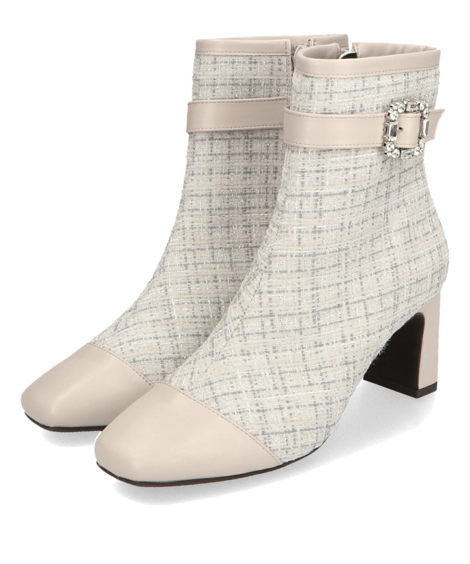 ORiental TRaffic「●2024秋冬新作●ビジューバックルツイードヒールブーツ/41419」|ショートブーツ|