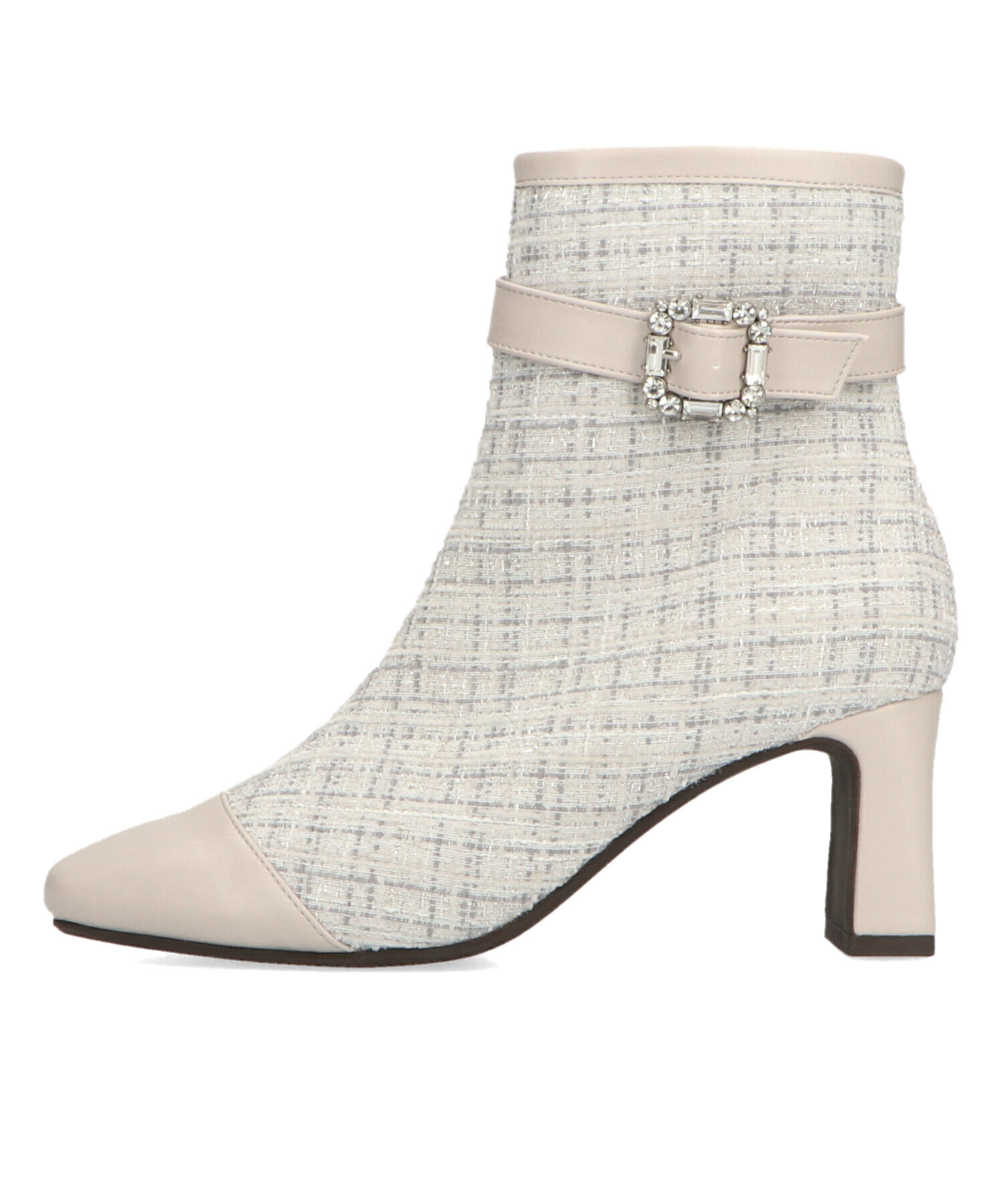 ORiental TRaffic「●2024秋冬新作●ビジューバックルツイードヒールブーツ/41419」|ショートブーツ|