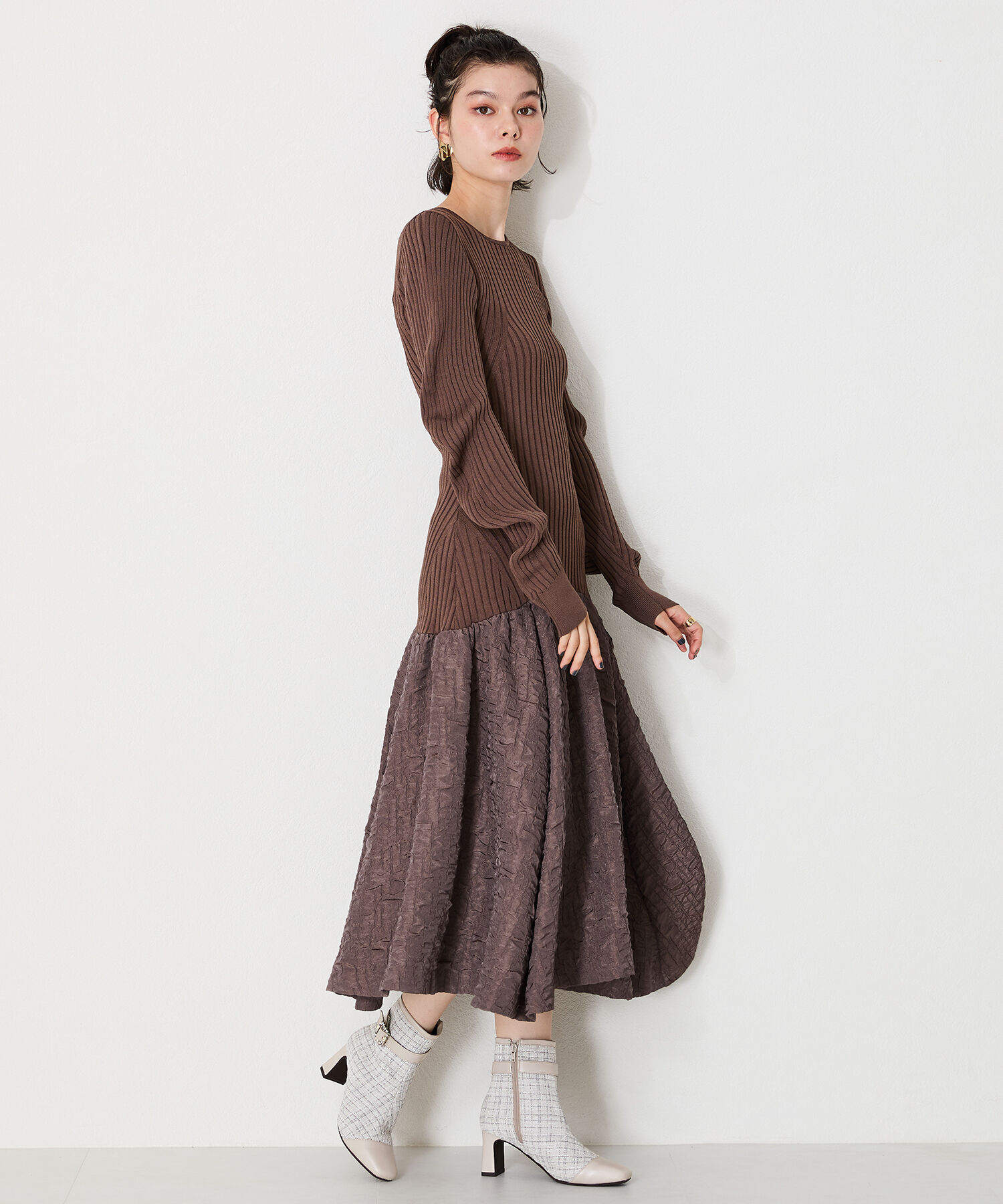 ORiental TRaffic「●2024秋冬新作●ビジューバックルツイードヒールブーツ/41419」|ショートブーツ|