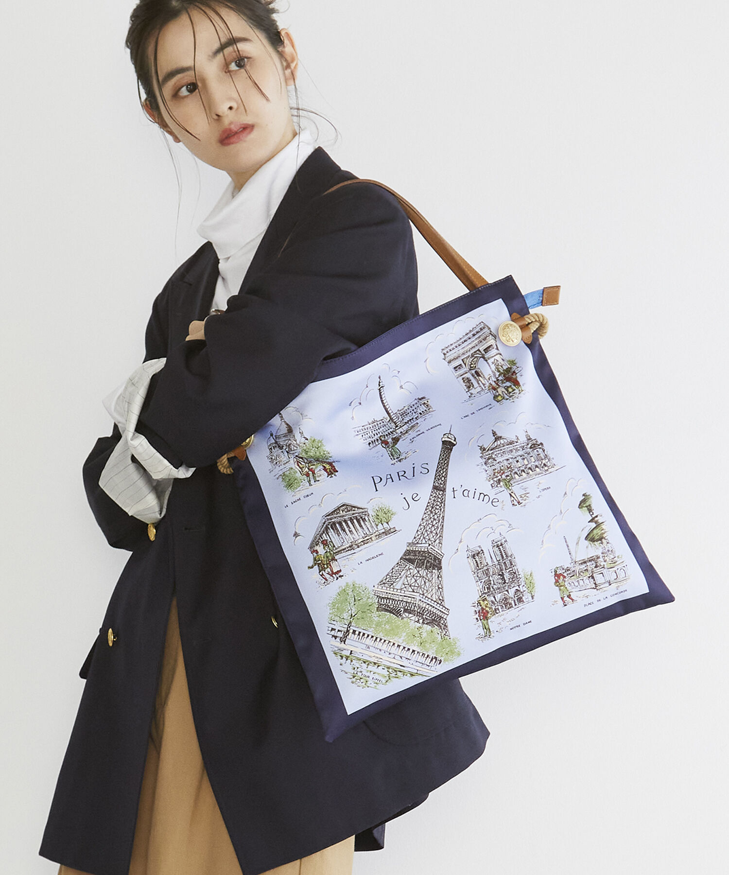 TOPKAPI TREASURE「【TREASURE TOPKAPI】 【アーカイブ】マイルドサテン スカーフ パネル柄 トートバッグ 2023」|トートバッグ|ブルー