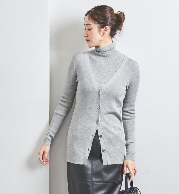 UNITED ARROWS「シルクリブ Vネック ロングカーディガン」|カーディガン|