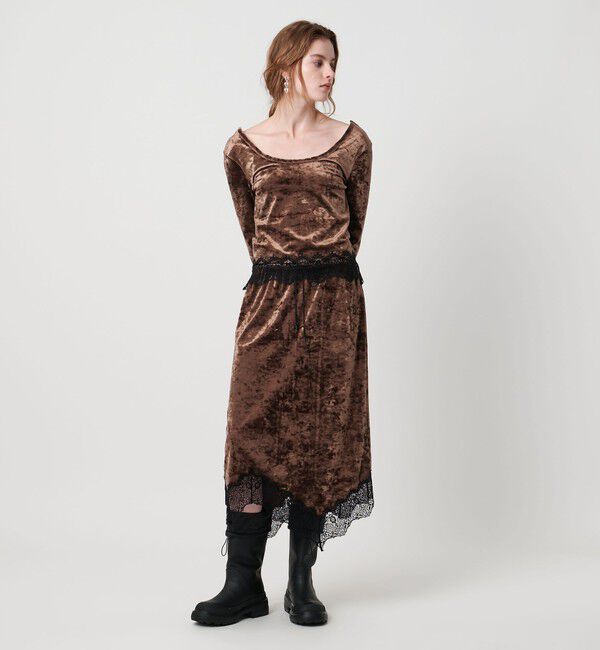 ASTRAET「＜ASTRAET＞ベロア/レース Uネックカットソー」|Tシャツ・カットソー|