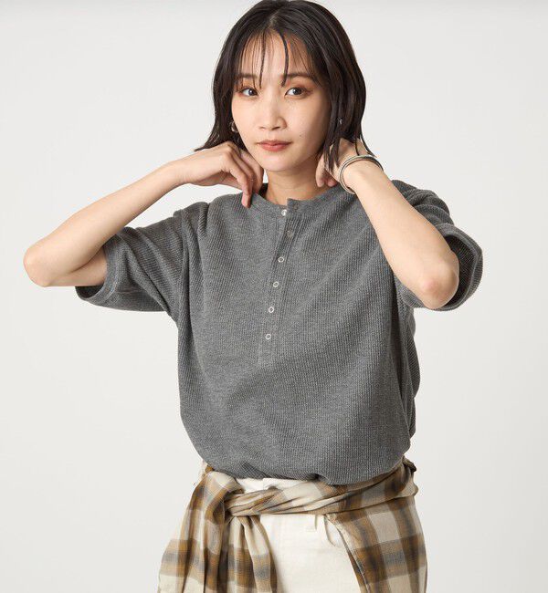 UNITED ARROWS green label relaxing「【WEB限定】＜at ease＞ワッフル ヘンリーネック 5分袖 プルオーバー カットソー」|Tシャツ・カットソー|