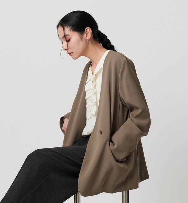 BEAUTY&YOUTH UNITED ARROWS「【WEB限定 Wardrobe DAILY MINIMAL】ダブルクロス カラーレスジャケット ウォッシャブル」|ノーカラージャケット|