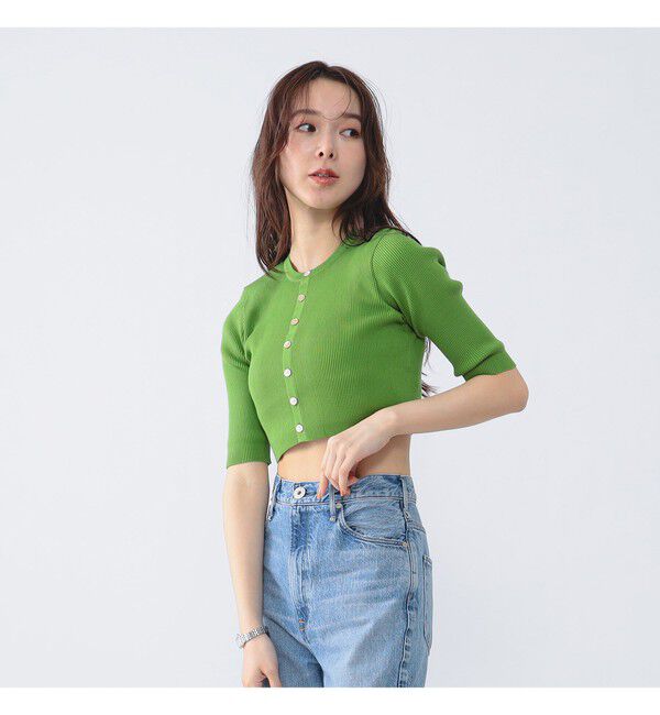 Demi-Luxe BEAMS 「AURALEE / GIZA HIGH GAUGE RIB KNIT SHORT CARDIGAN」|ニット・セーター|GREEN
