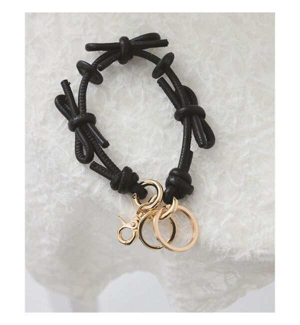 Ray BEAMS 「【WEB限定】Hashibami / レザー リボン スマホハンドストラップ」|チャーム・キーホルダー|BLACK