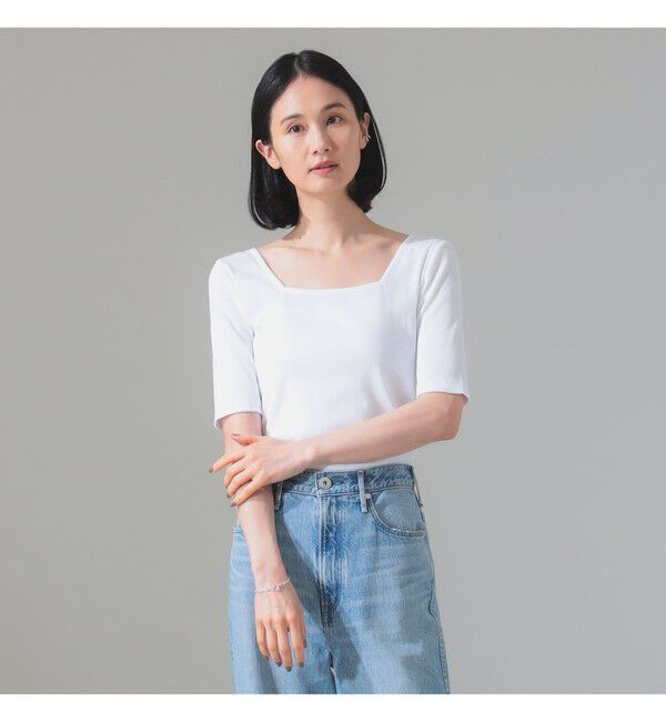 Demi-Luxe BEAMS 「【別注】スタイリスト佐藤佳菜子 &times; SLOANE / スクエアネック リブTシャツ」|Tシャツ・カットソー|
