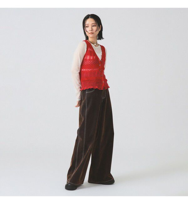 Ray BEAMS 「ボーダー レース編み ベスト」|ニット・セーター|