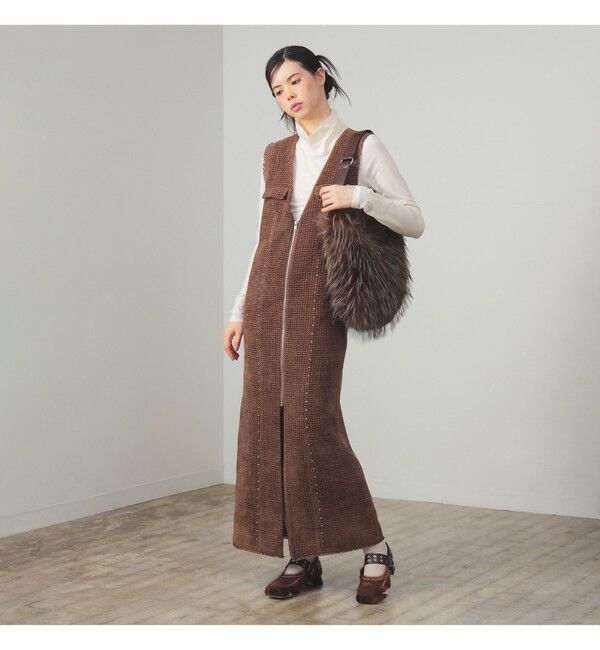 Ray BEAMS 「ツイード スタッズ ノースリーブ ワンピース」|ワンピース|BROWN
