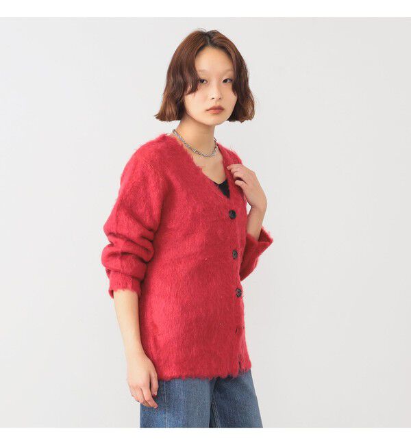 Ray BEAMS 「ヘアリー シャギー Vネック カーディガン」|カーディガン|RED