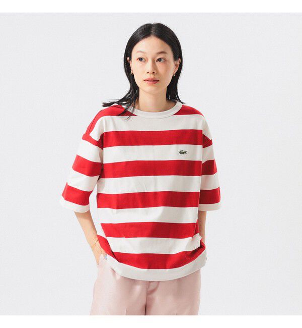 BEAMSBOY「【WEB限定】【別注】LACOSTE / ボーダー ショートスリーブ Tシャツ」|Tシャツ・カットソー|RED