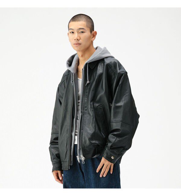 BEAMS「ワイドフィット 4ポケット レザー ブルゾン」|ブルゾン・スタジャン|