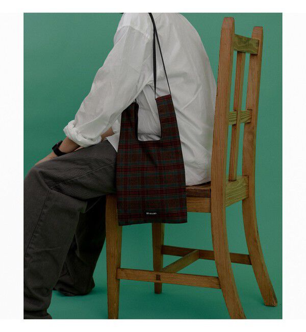 BEAMS「チェック ショッパー S」|ポーチ|BROWN&times;GREEN