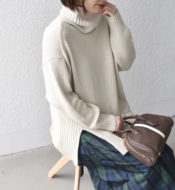 SHIPS for women「〈手洗い可能〉サイド スリット タートル プルオーバー」|ニット・セーター|ナチュラル