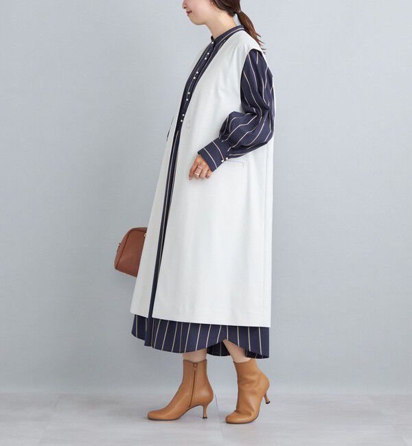 SHIPS for women「〈手洗い可能〉パールモチーフボタンワンピース ストライプ/ソリッド◇」|ワンピース|